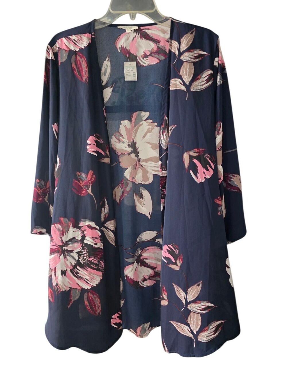 Maurice's Floral Navy Pink Open-Front Kimono Cardigan Size 1